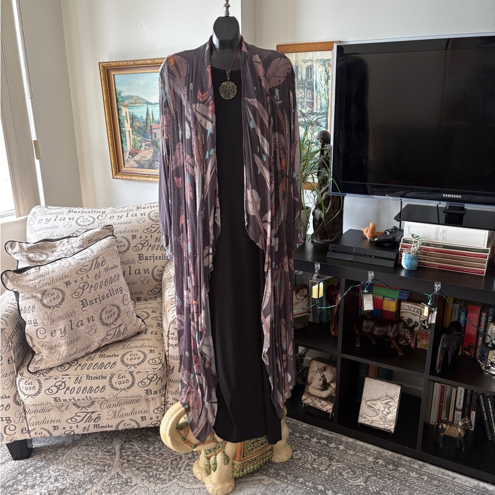 Grizas Silk Duster with Gorgeous Fall Leaf Pattern XXL/XXXL